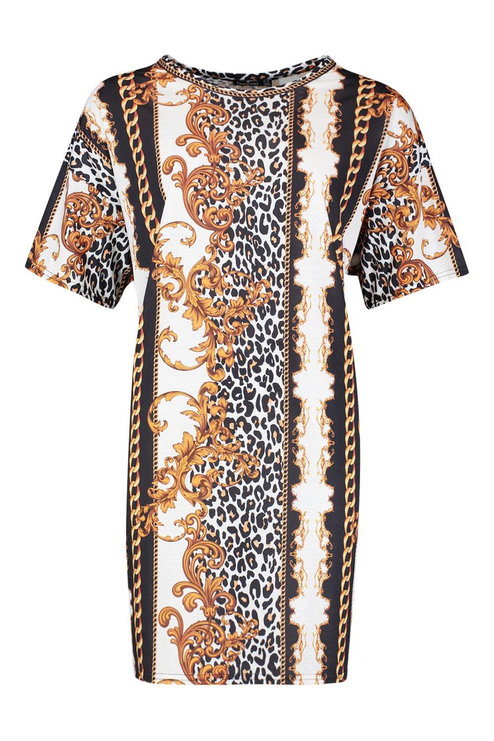 boohoo chain print shirt dress