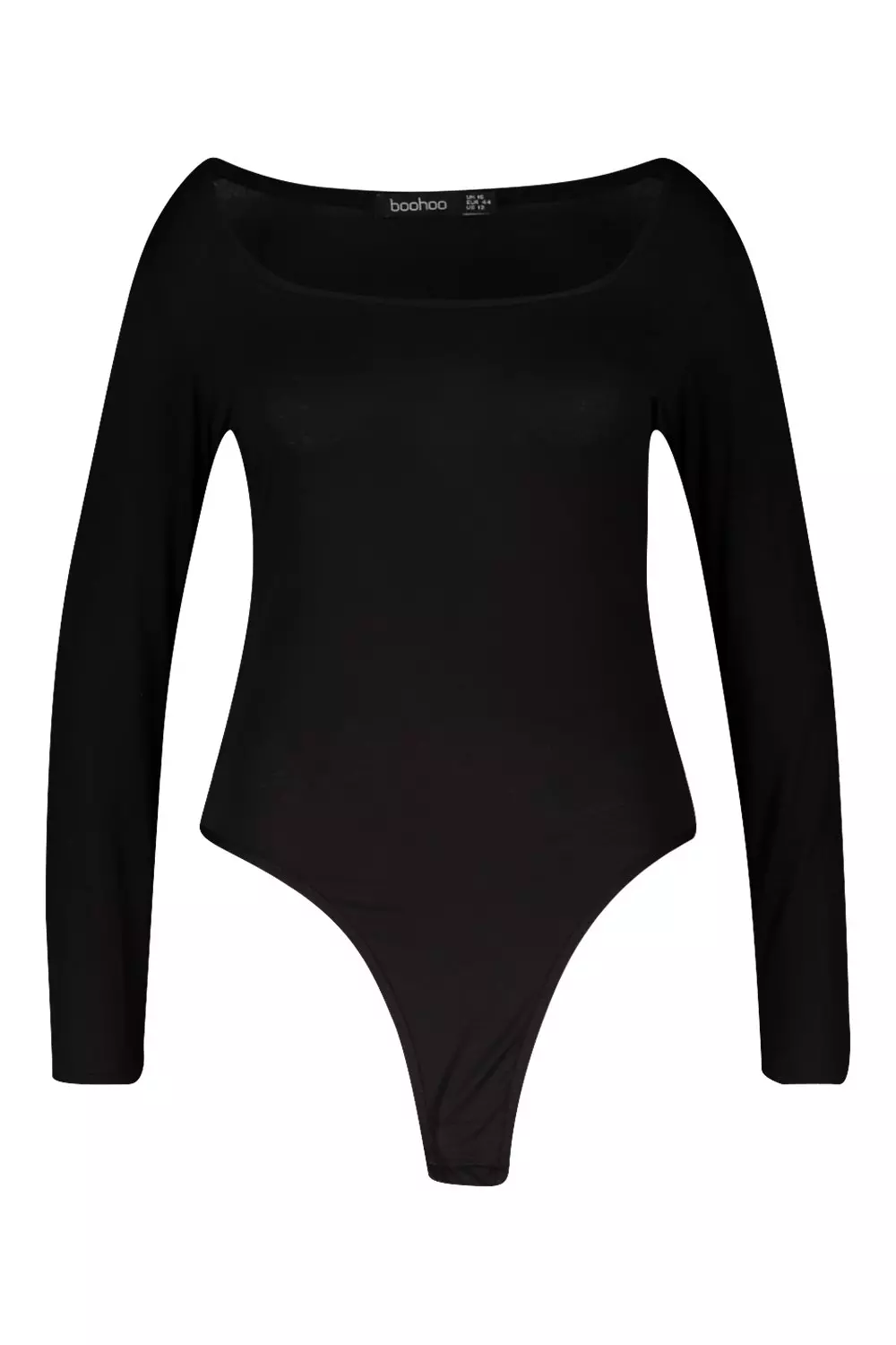 Black Plus Basic Square Neck Long Sleeve Bodysuit