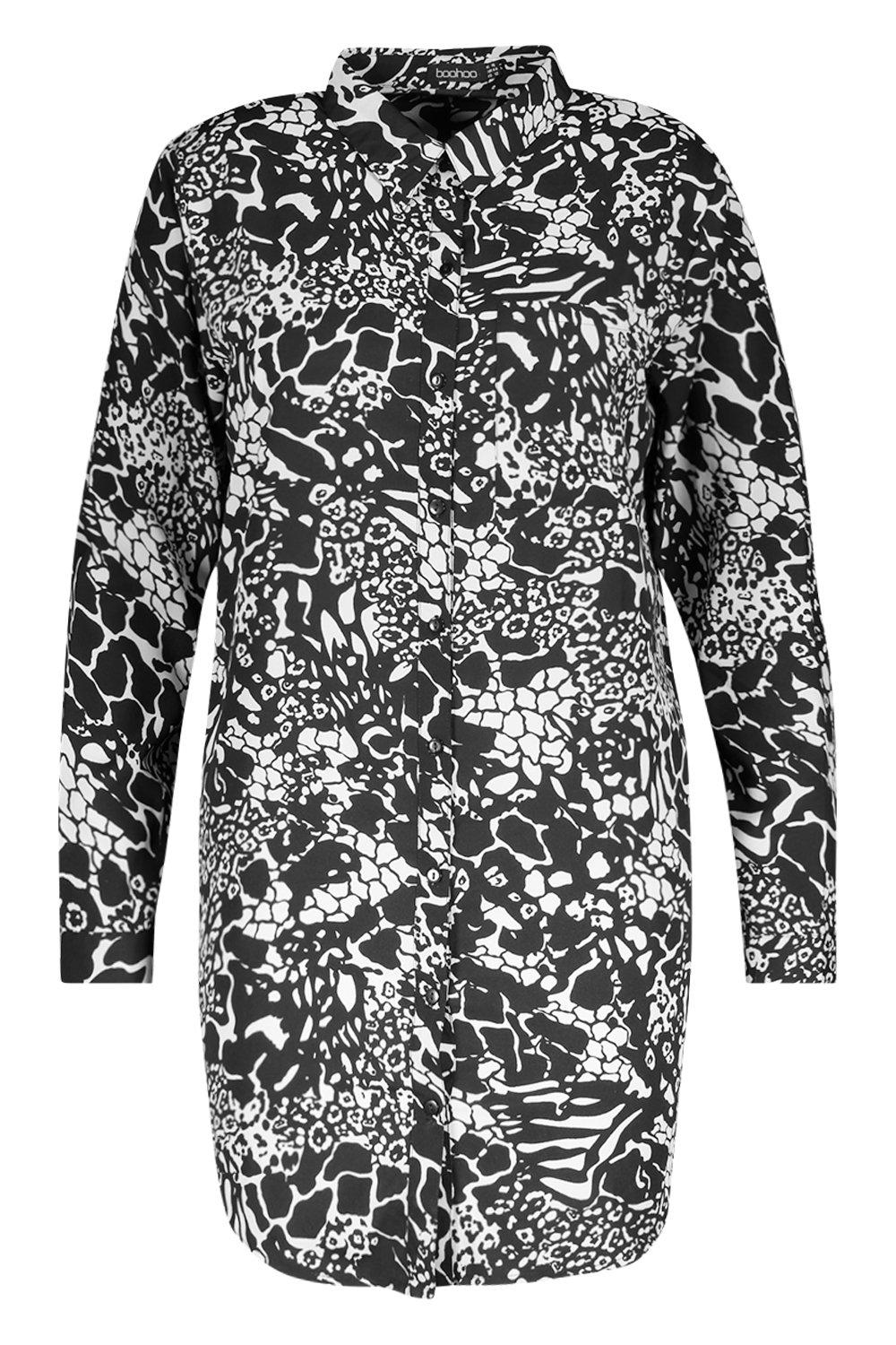 Plus Mono Printed Shirt Dress