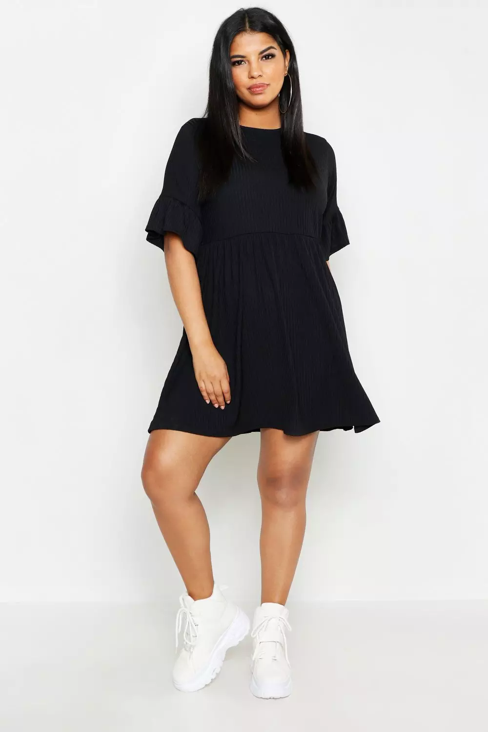 Boohoo black sale smock dress