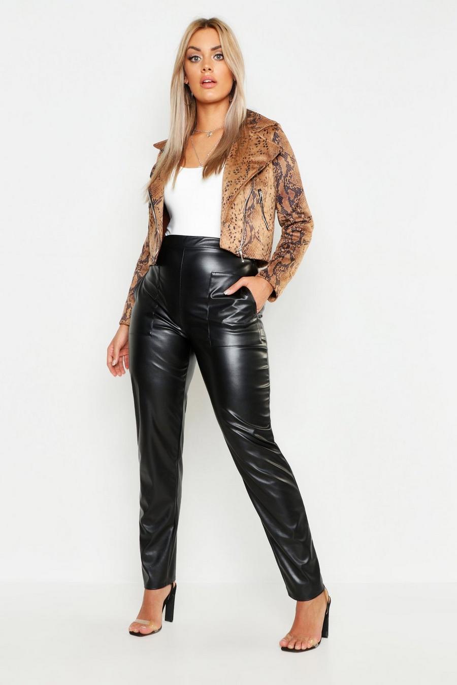 Plus Leather Look Pocket Tapered Pants image number 1