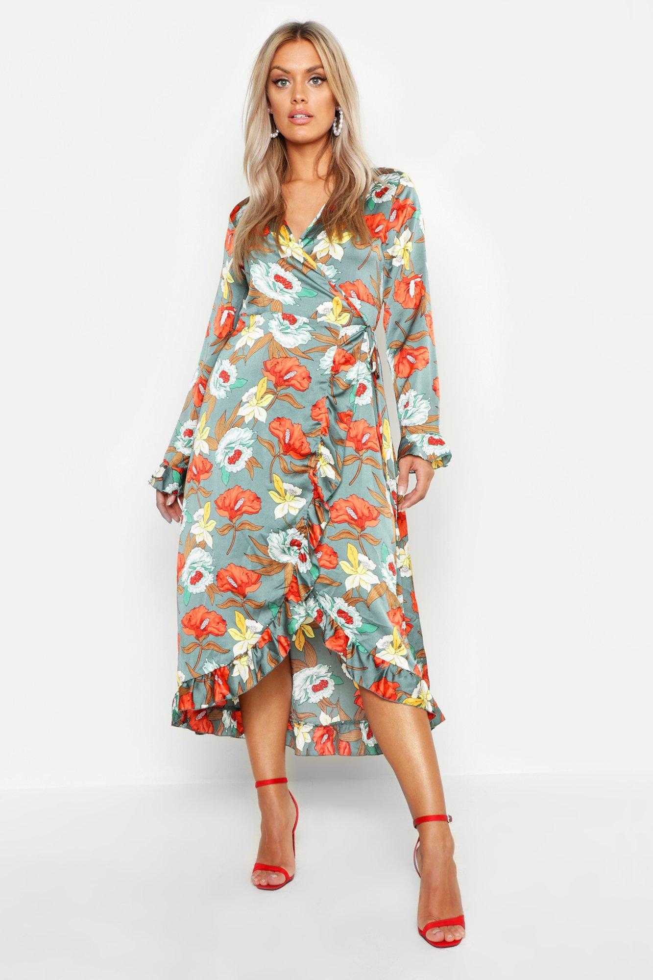 plus floral wrap dress