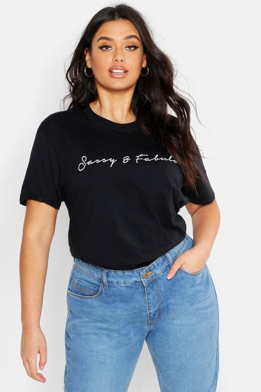 Plus Sassy Slogan Oversized T-Shirt | boohoo
