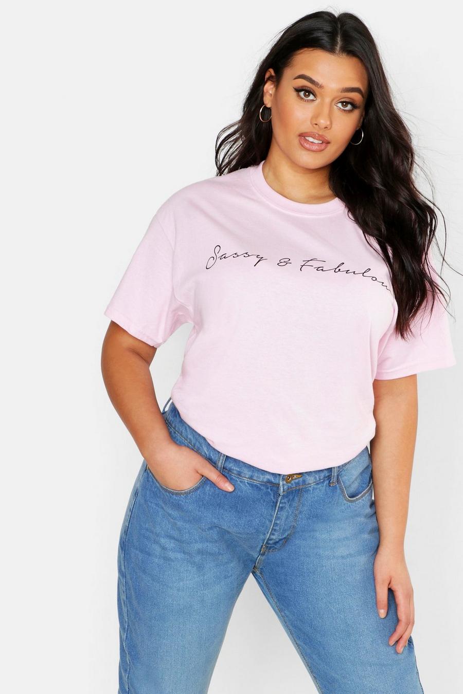 Pastel pink Plus Sassy Slogan Oversized T-Shirt image number 1