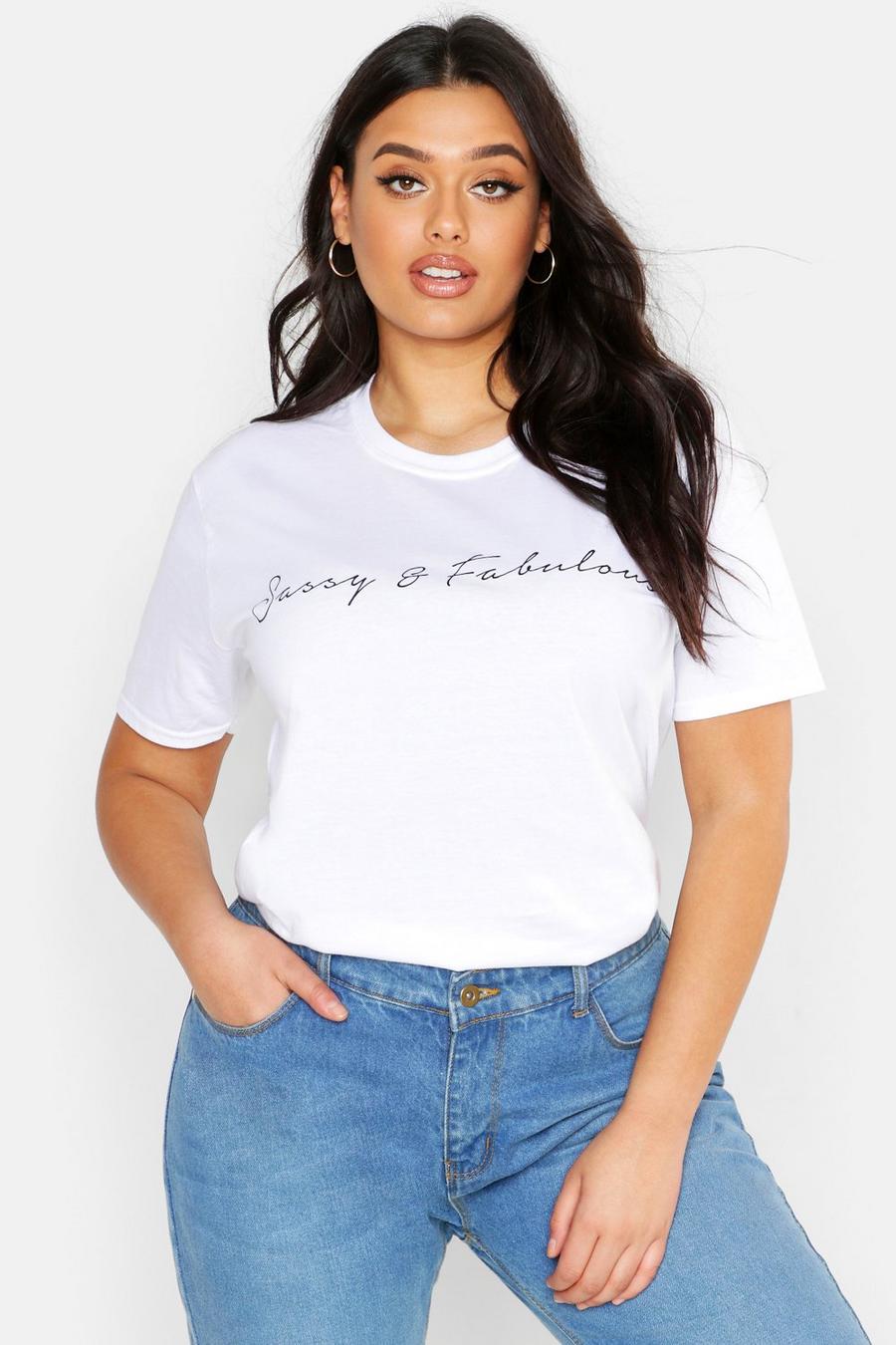 White Plus Sassy Slogan Oversized T-Shirt image number 1