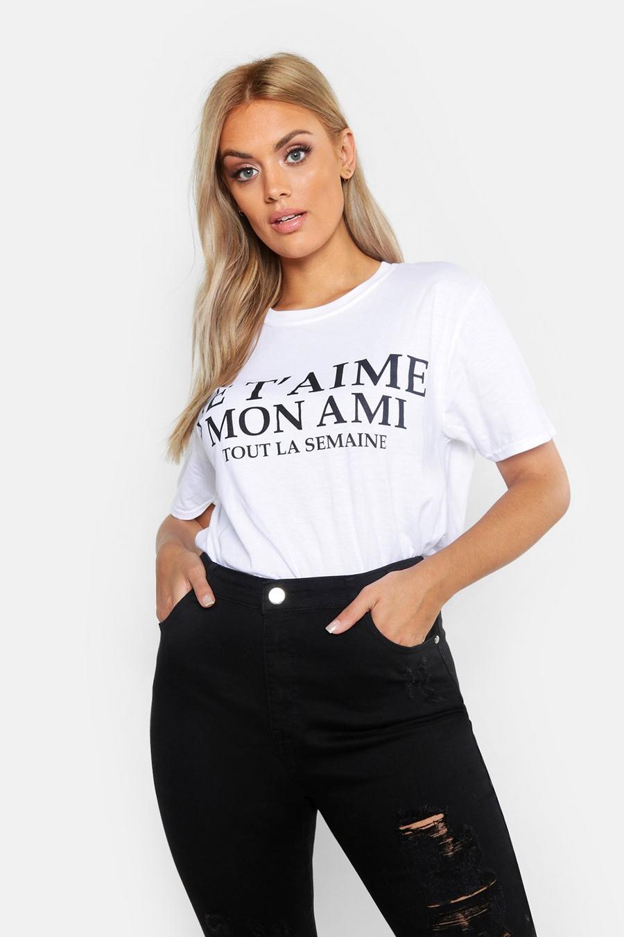 Plus Oversized-T-Shirt mit „Je t'aime“-Slogan image number 1