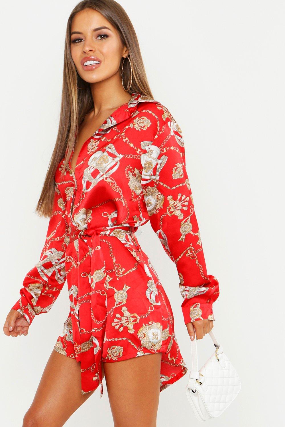 boohoo chain print shirt dress