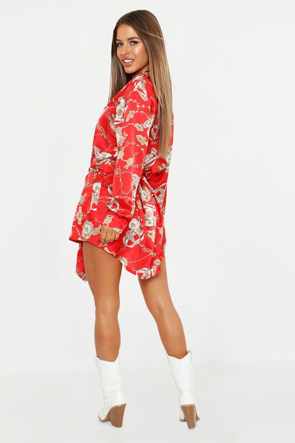 boohoo chain print shirt dress