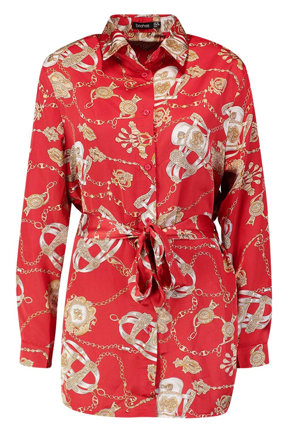 boohoo chain print shirt dress