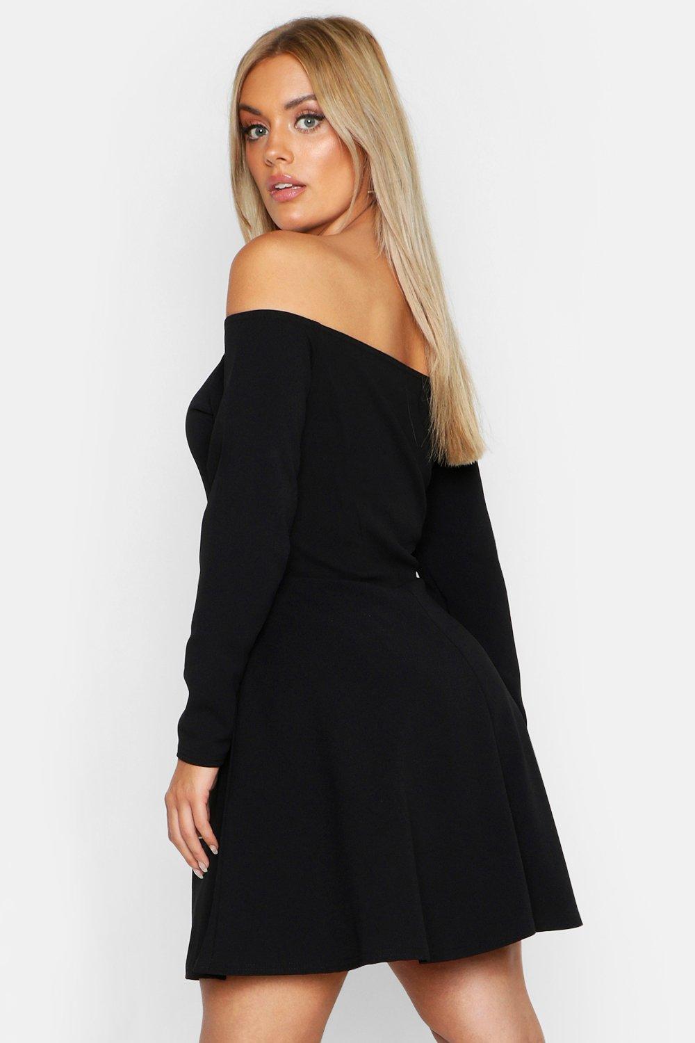 Long sleeve off 2025 the shoulder skater dress