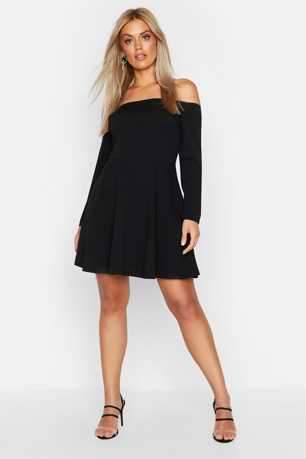 Black skater dress shop off the shoulder