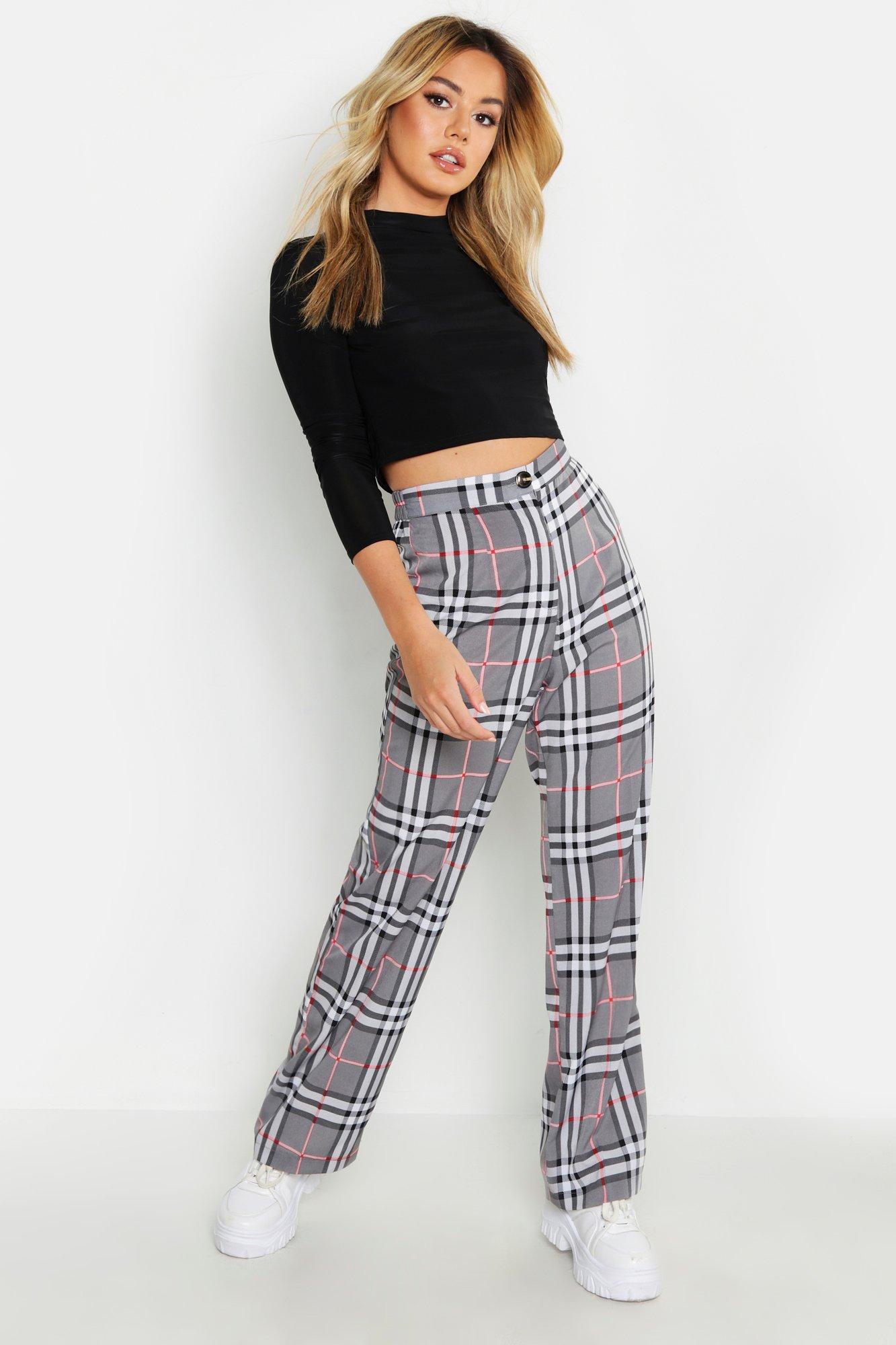 grey check tapered trousers