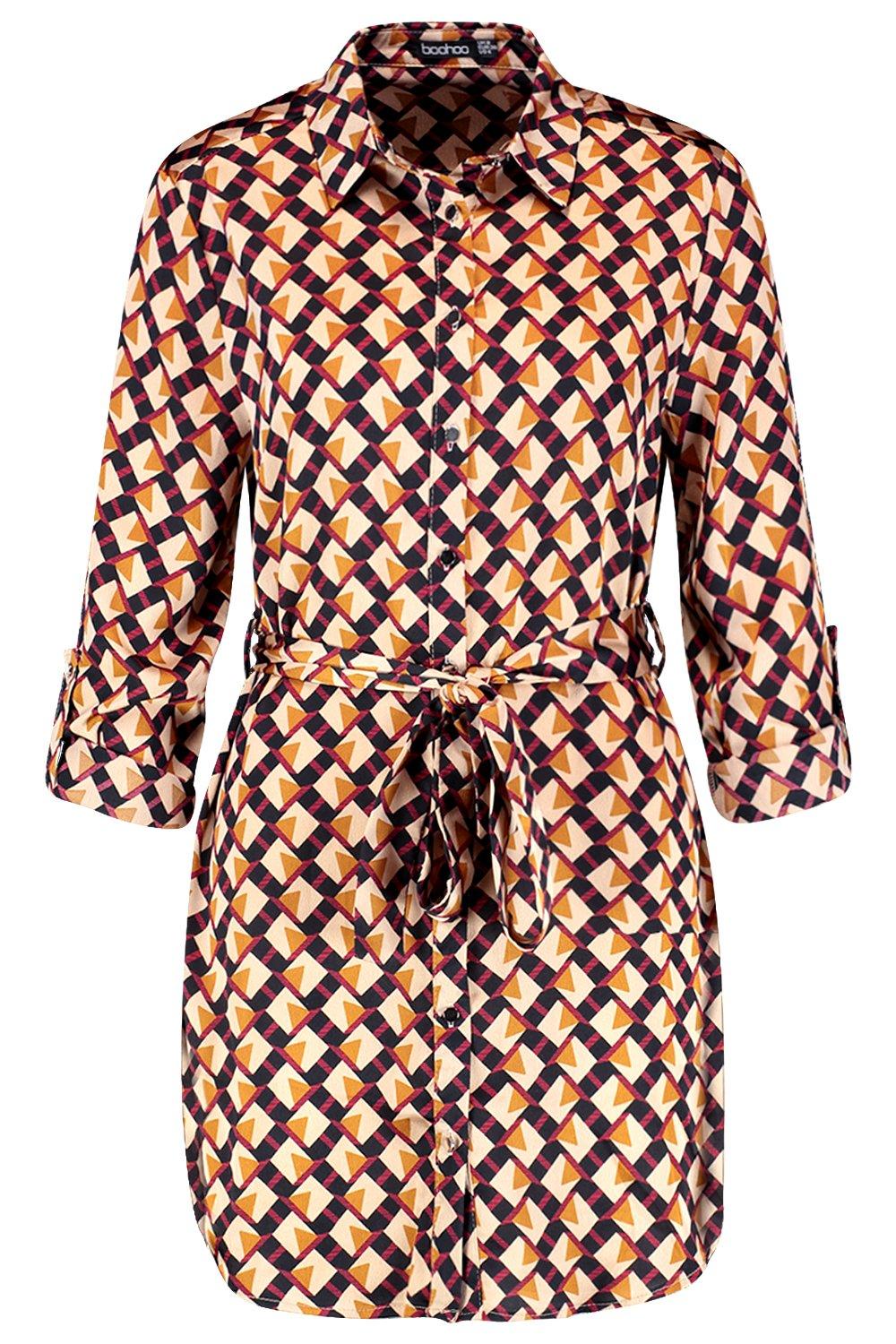 boohoo geo print shirt dress