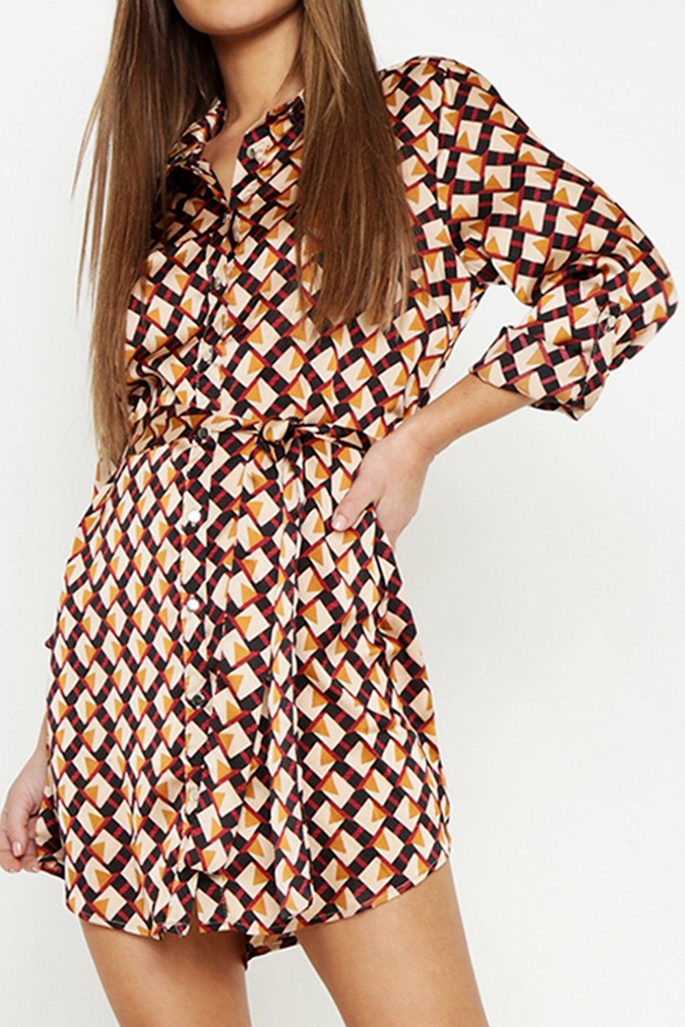 boohoo geo print shirt dress