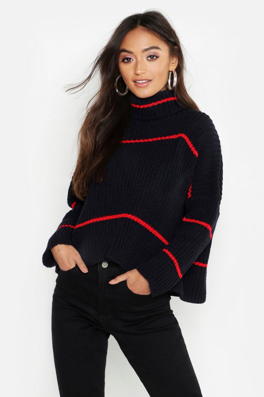 Petite Stripe Turtleneck Oversized Sweater image number 1