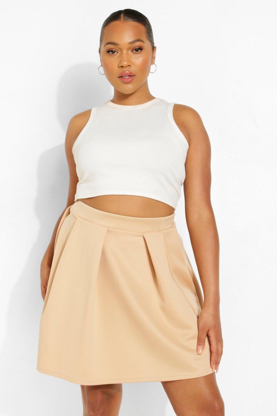 Stone beige Plus Scuba Mini Skirt