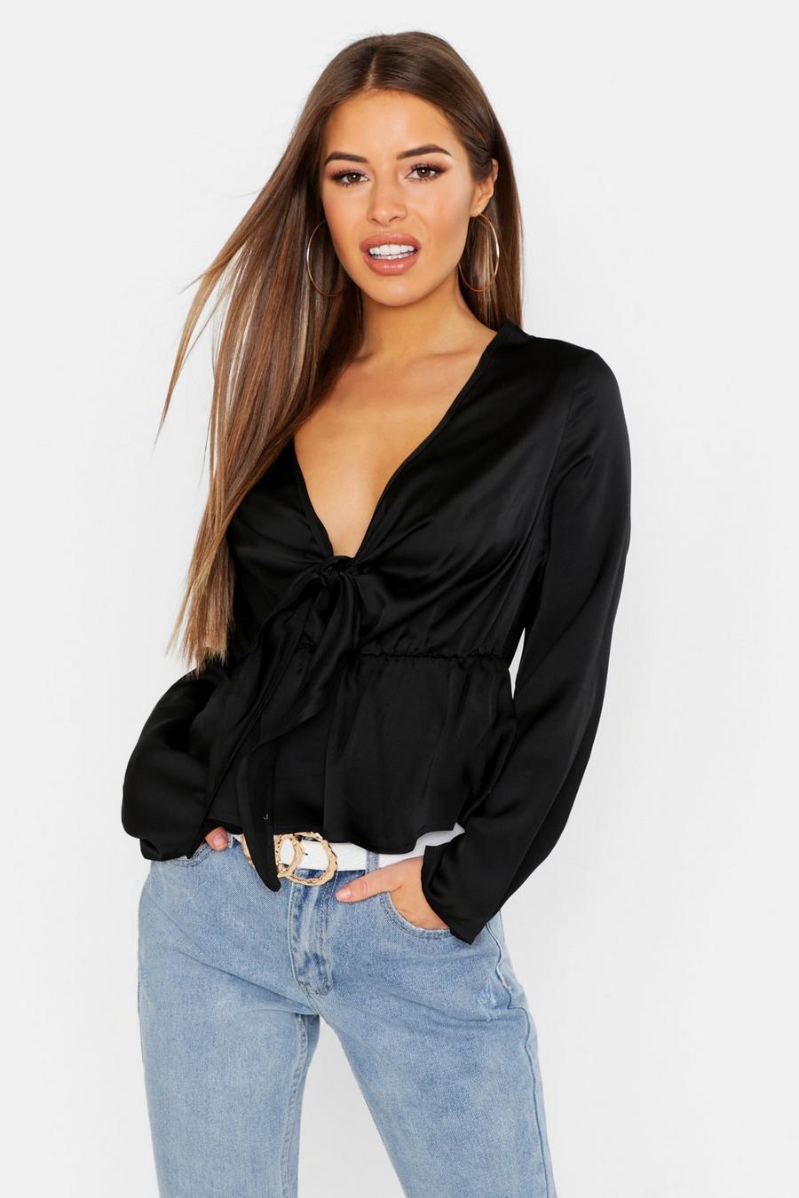 Petite Knot Front Plunge Blouse image number 1