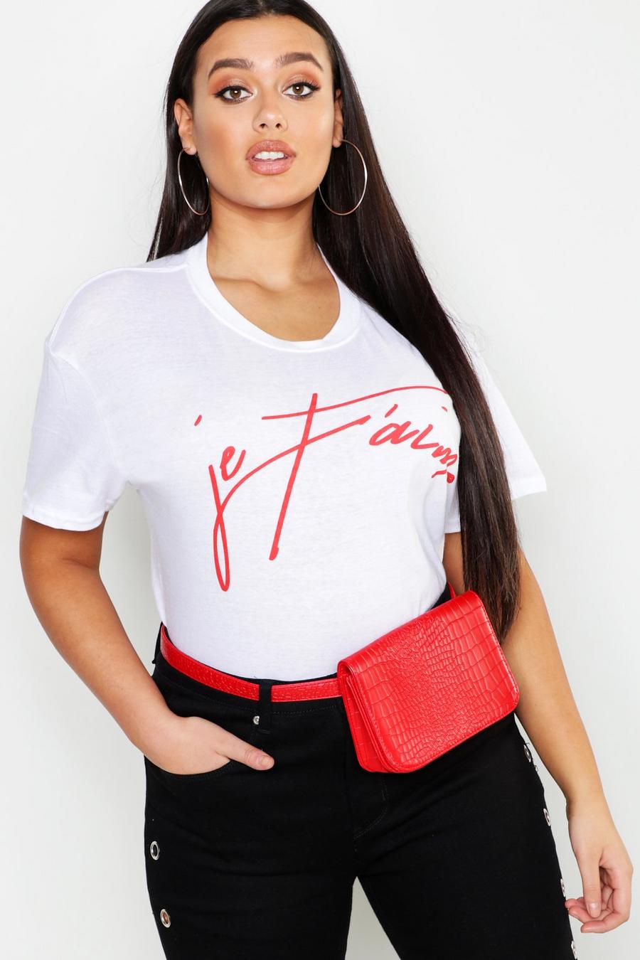 Camiseta Plus con eslogan Je T'Aime, White image number 1