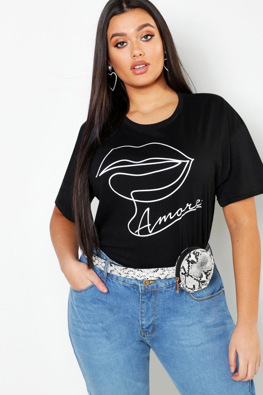 Plus T-Shirt mit Slogan Amore Lips image number 1