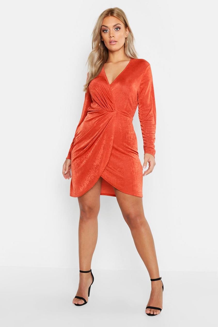 Rust Plus Slinky Knot Front Wrap Dress image number 1