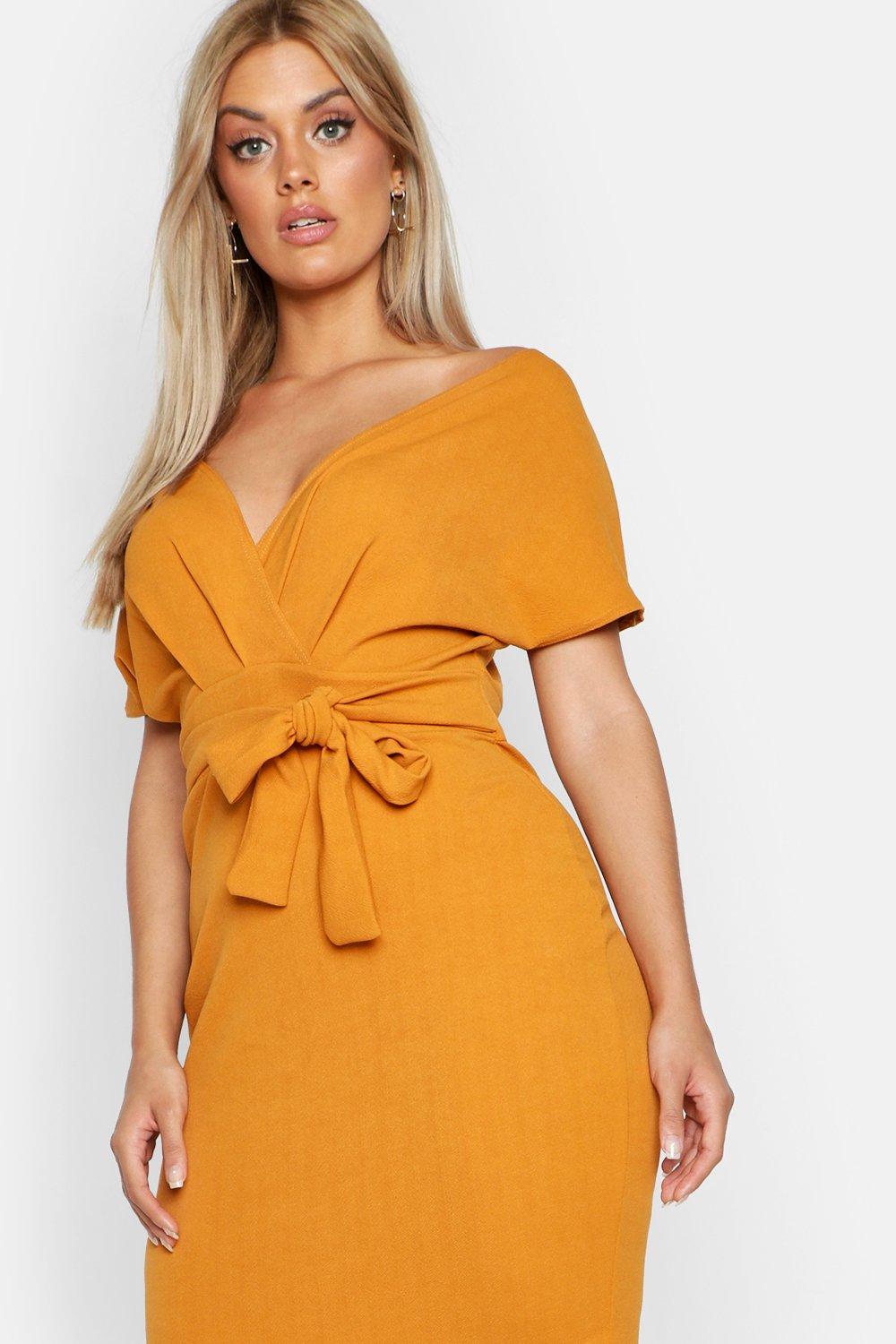 Plus Off The Shoulder Wrap Midi Dress