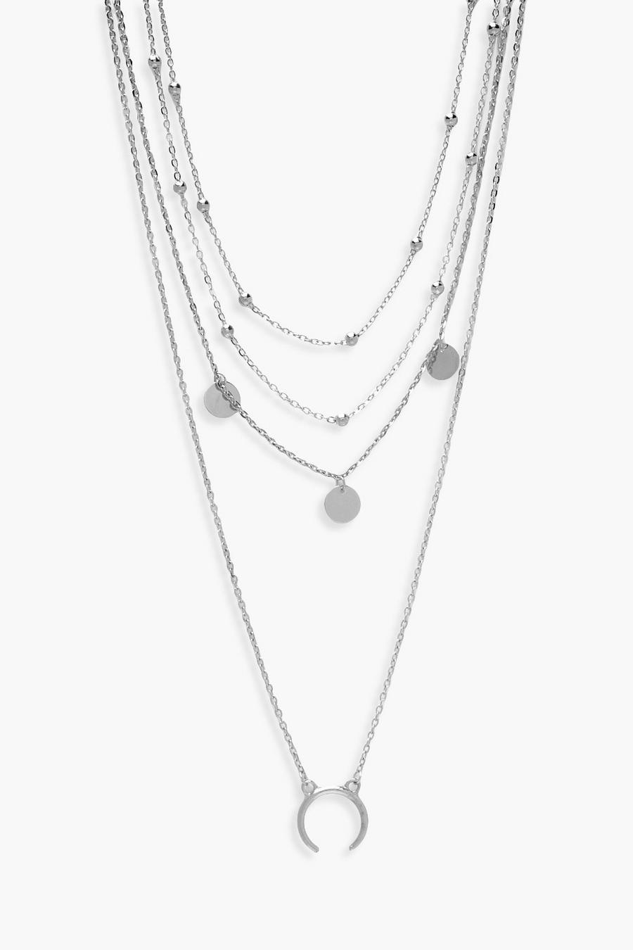 Silver Plus Moon Pendant Layered Choker image number 1