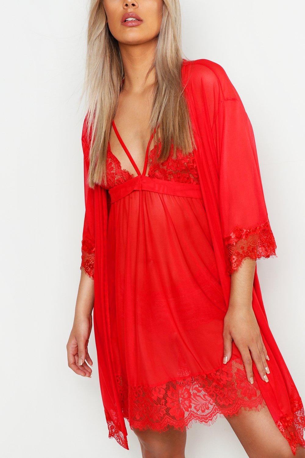 Silky Satin & Eyelash Lace Robe