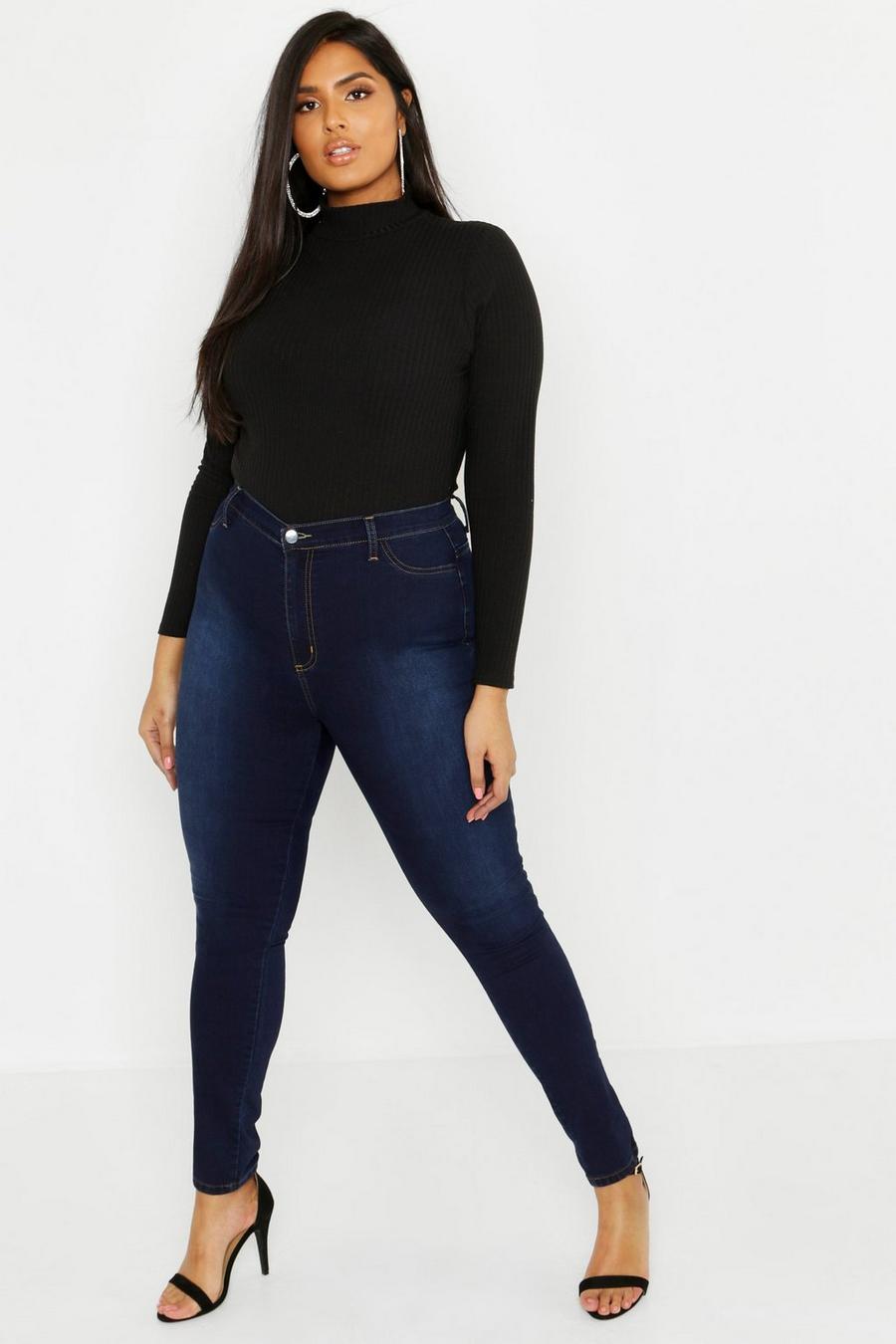 Plus Power Stretch Super high-waisted Jeans, Indigoblau image number 1