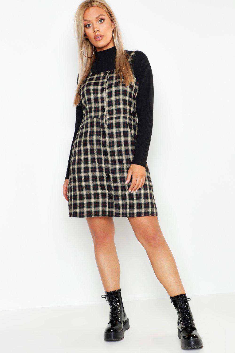 checked pinafore dress plus size