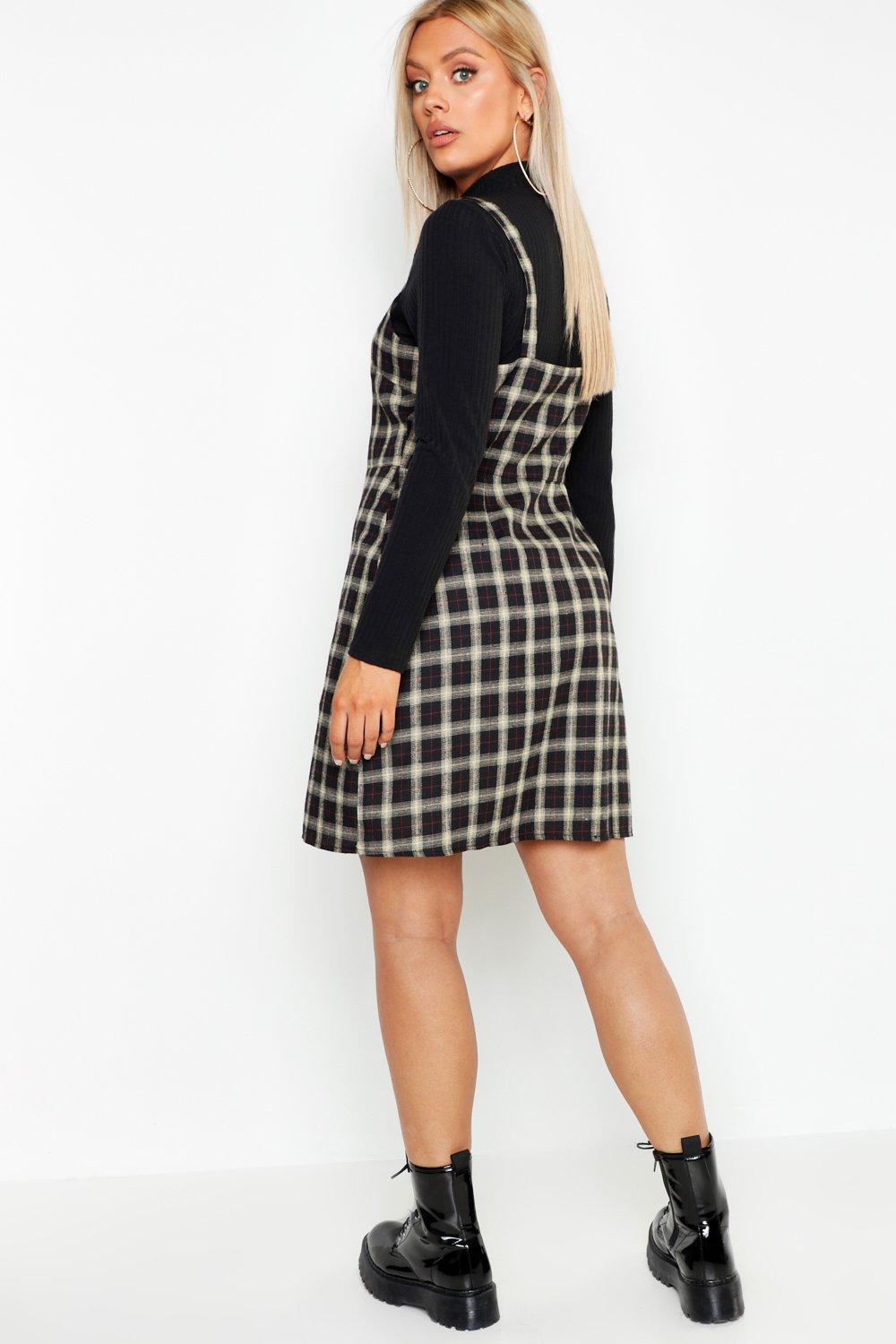 plus checked pinafore dress