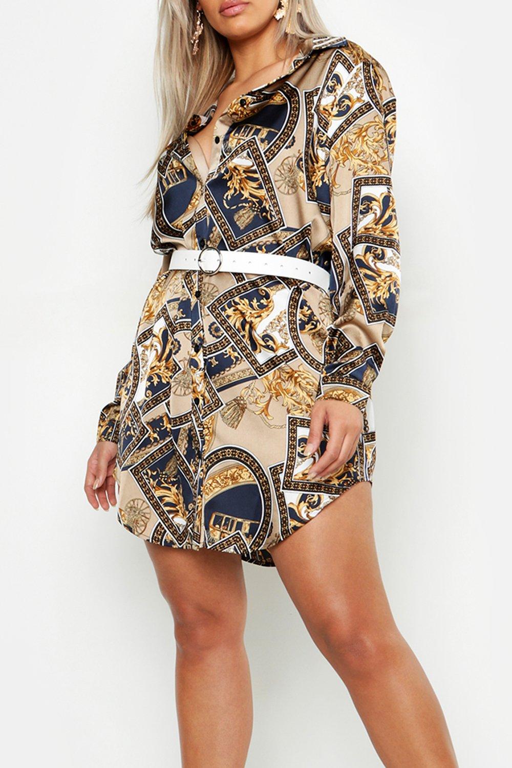 boohoo chain print shirt dress