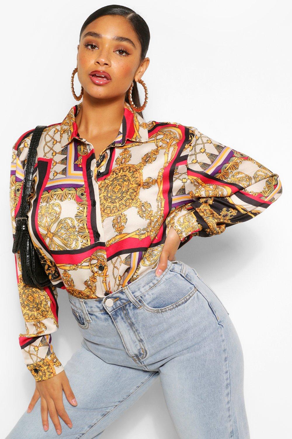 boohoo chain print shirt dress