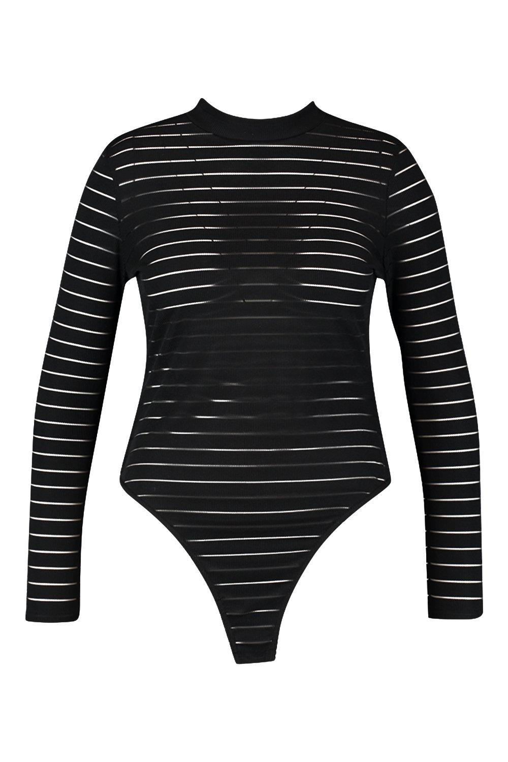 Plus Black Burn Out Striped Mesh Bodysuit  Striped mesh bodysuit, Bodysuit,  Mesh bodysuit