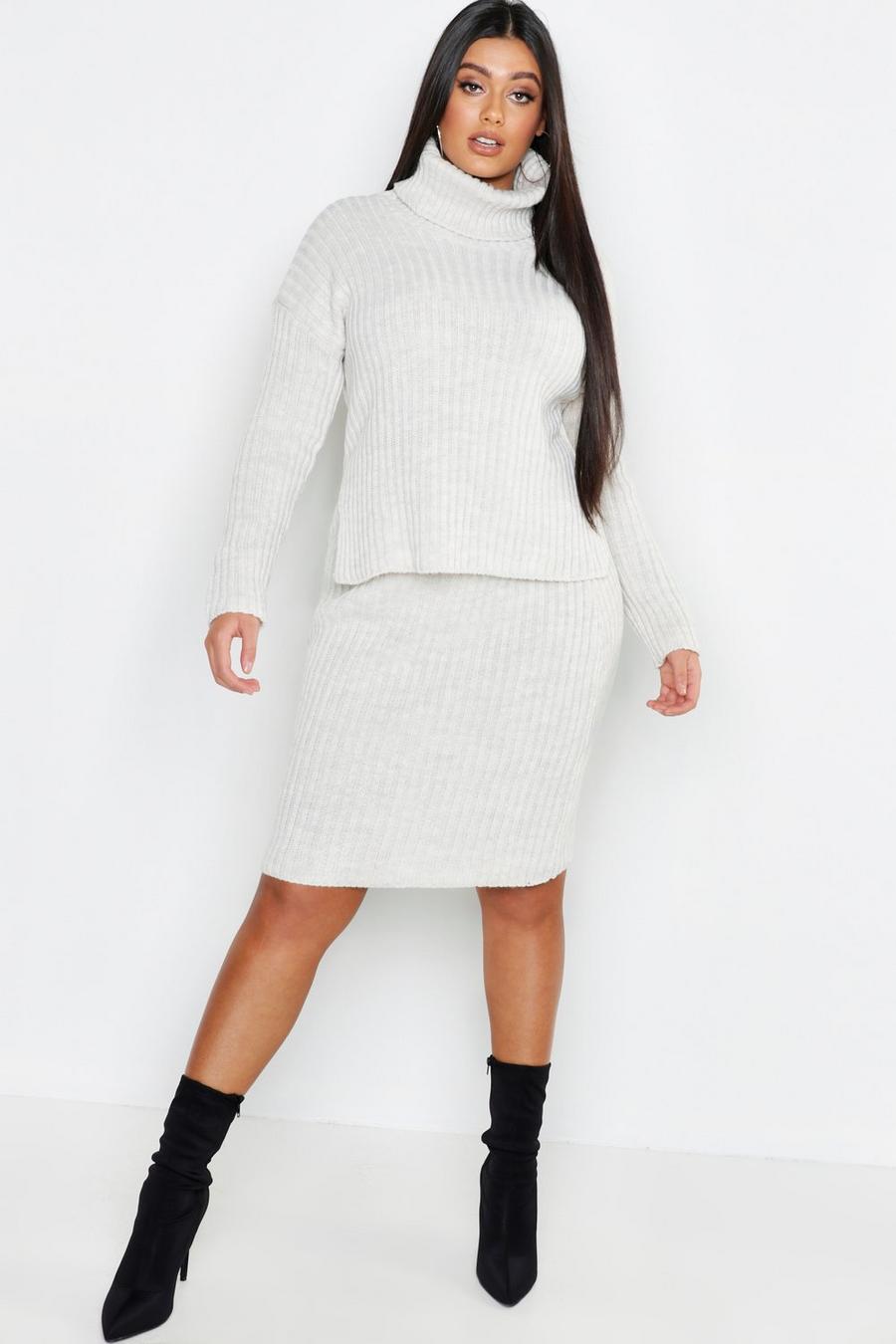 Plus Roll Neck Rib Knitted Skirt Co-Ord image number 1