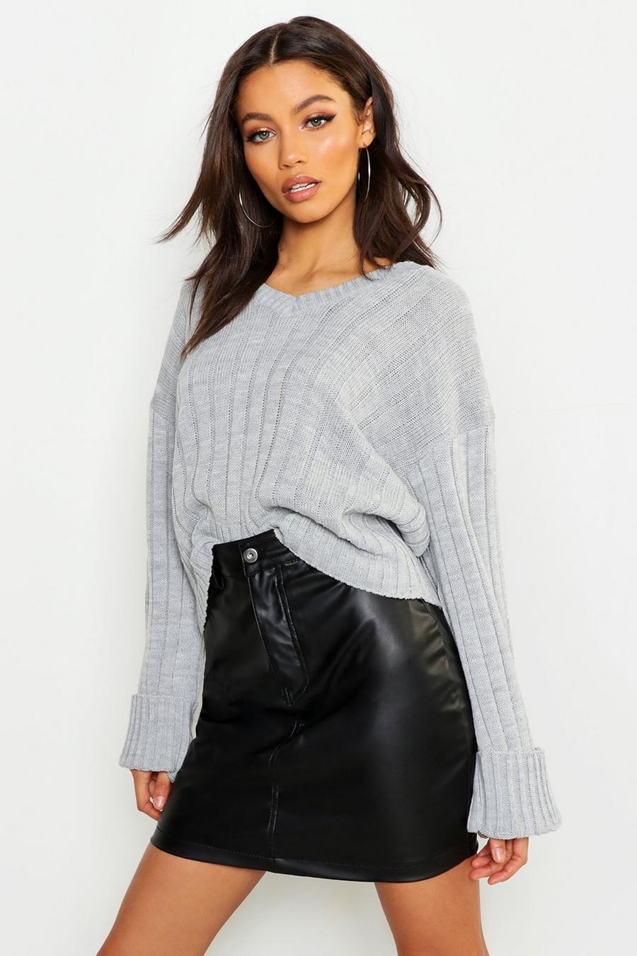 Petite V Neck Oversized Sleeve Sweater image number 1