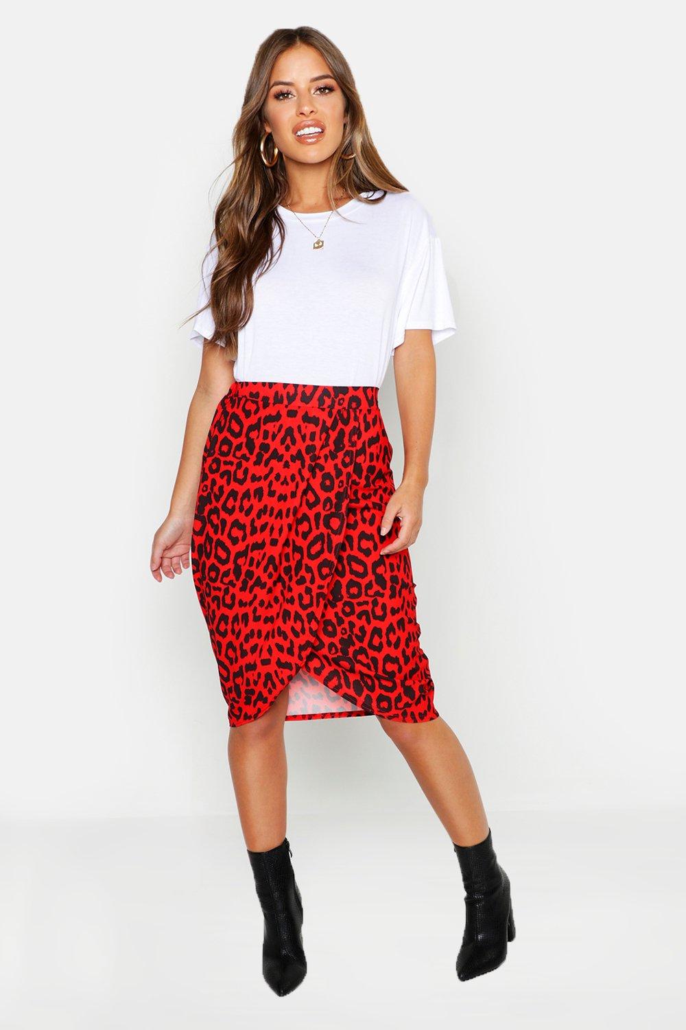 red leopard print wrap skirt