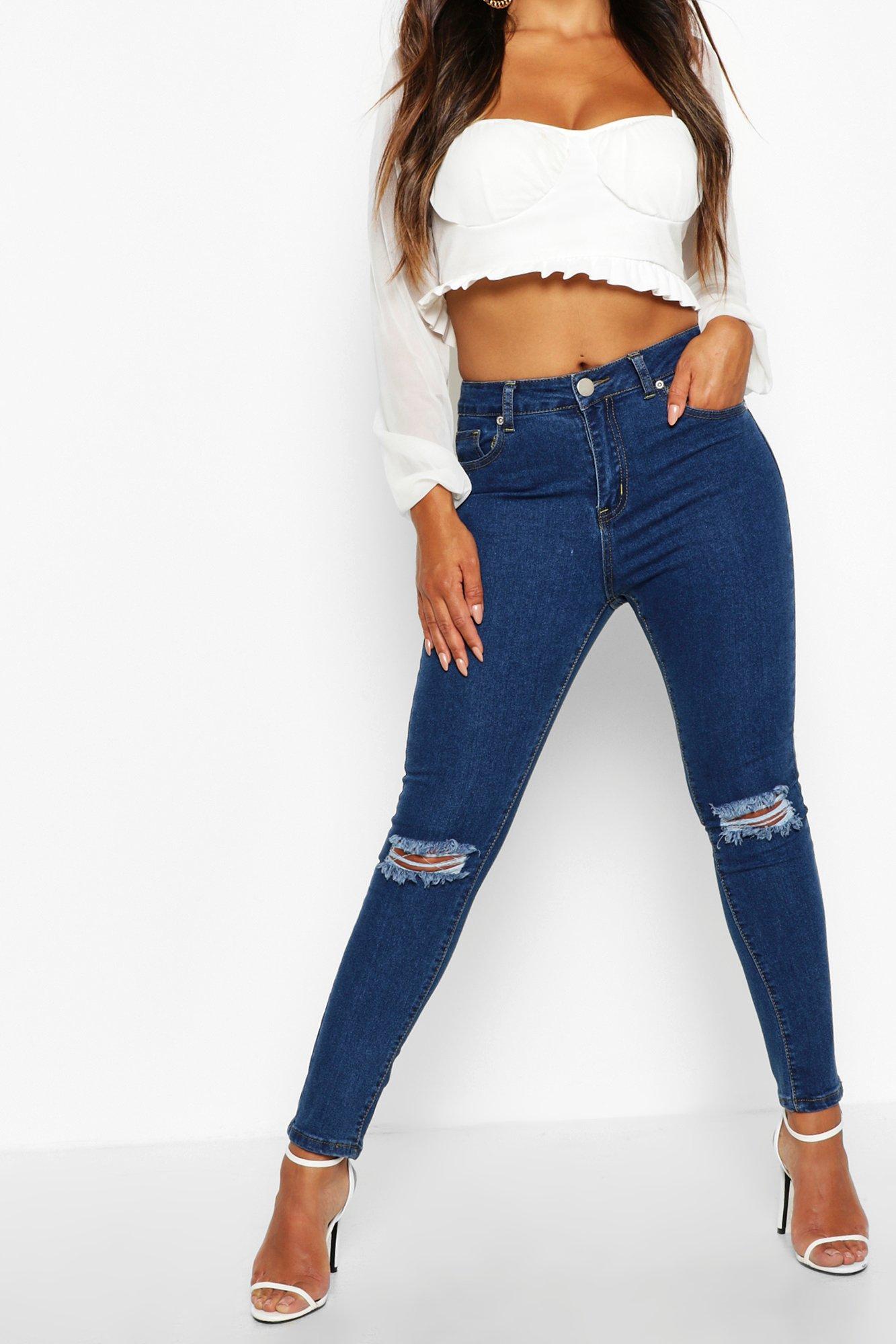 petite distressed skinny jeans