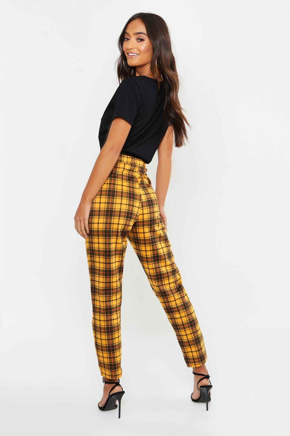 Petite Checked Plaid Pants | boohoo