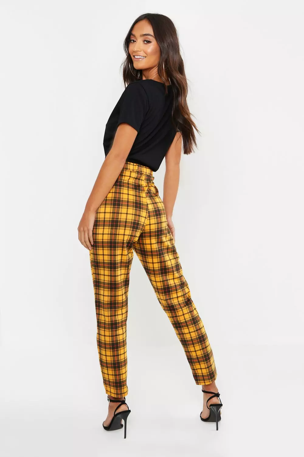 Plaid trousers yellow hotsell