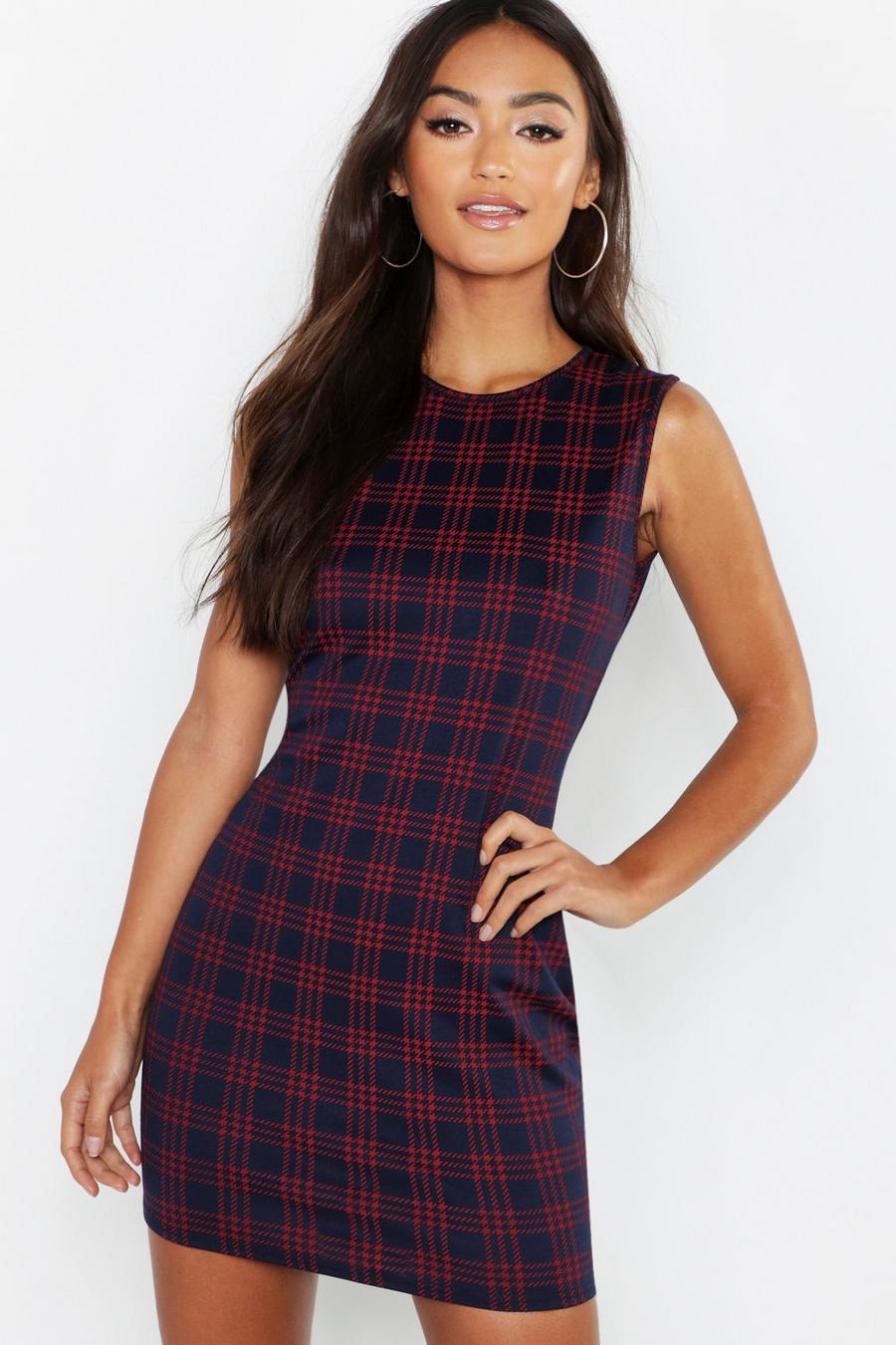 Navy Petite Check Shift Dress image number 1