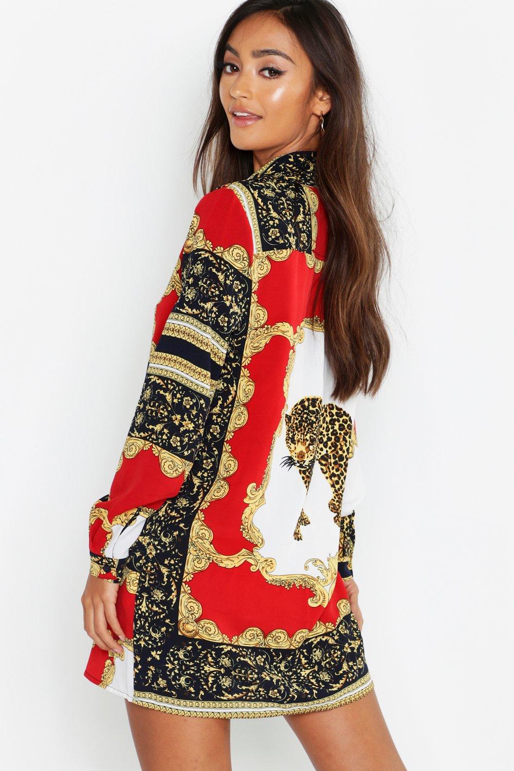 boohoo chain print shirt dress