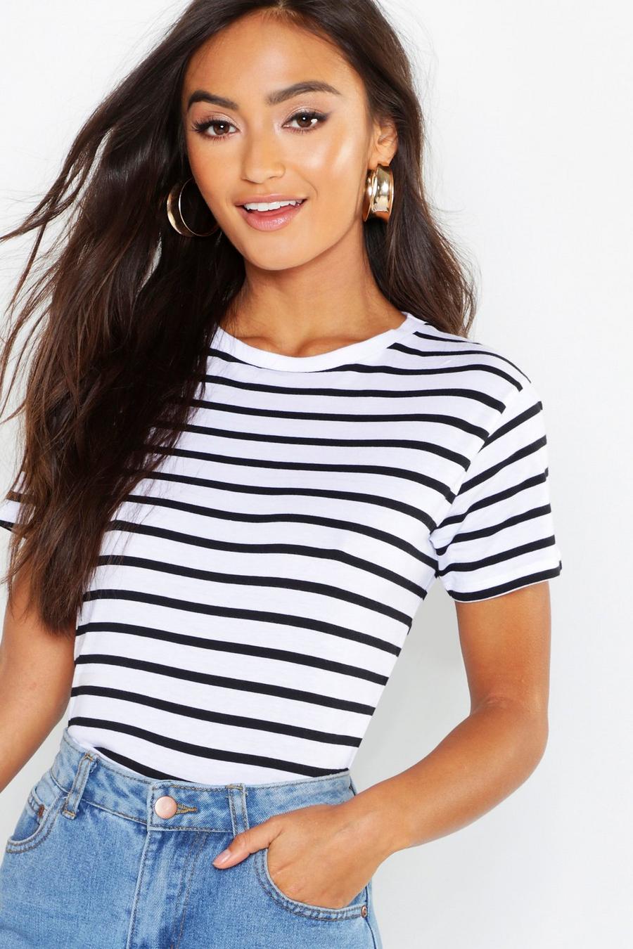 White blanco Petite Striped Boxy Fit T-Shirt image number 1
