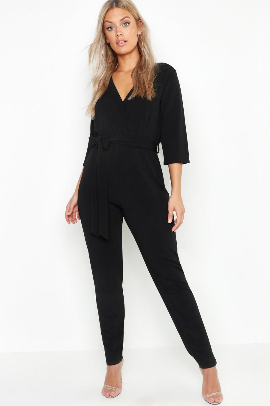 Black Plus Wrap Tie Belt Jumpsuit