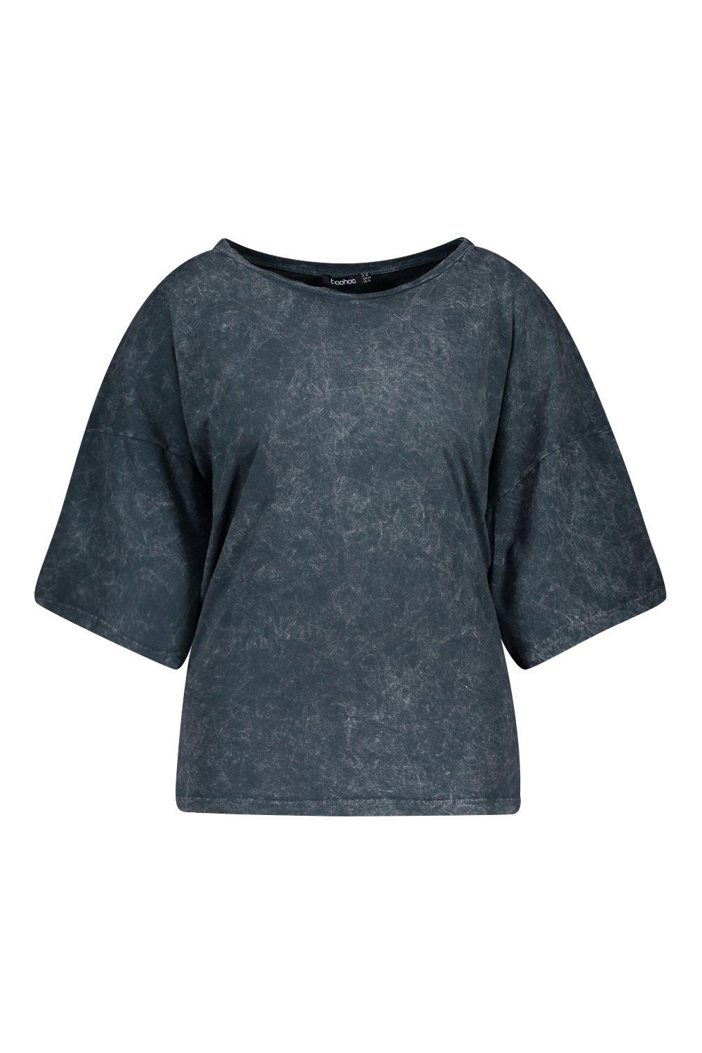 boohoo Plus Graphic Oversized Acid Wash T-Shirt - Grey - Size 14