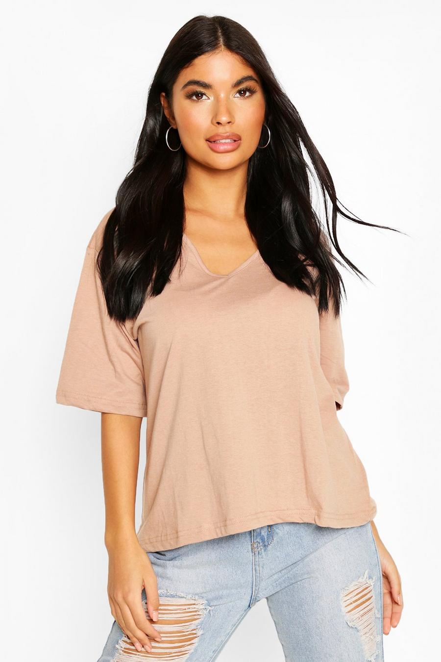 Stone Petite Oversized V-Neck T-Shirt image number 1