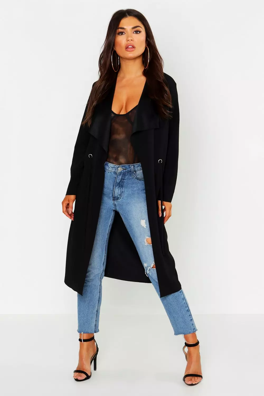 Petite black duster coat best sale