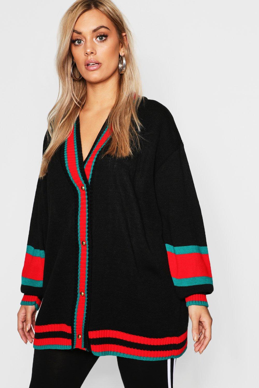plus contrast stripe oversized cardigan