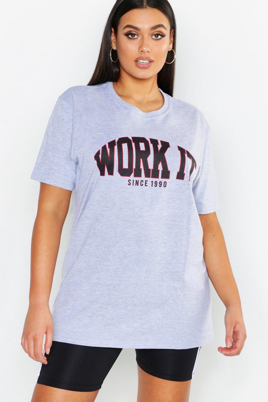 Plus T-Shirt mit „Work It“-Slogan image number 1
