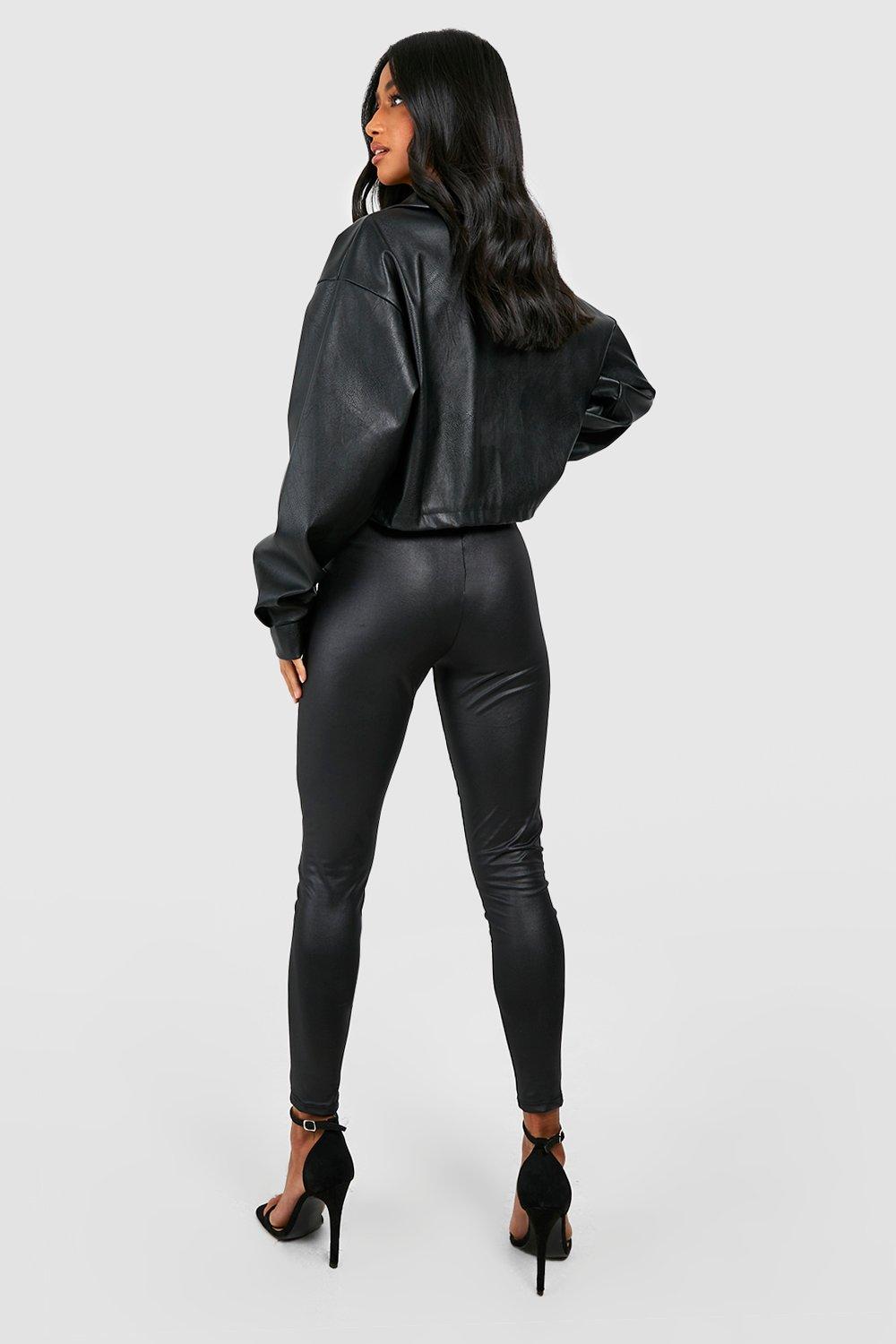 black wet look pants