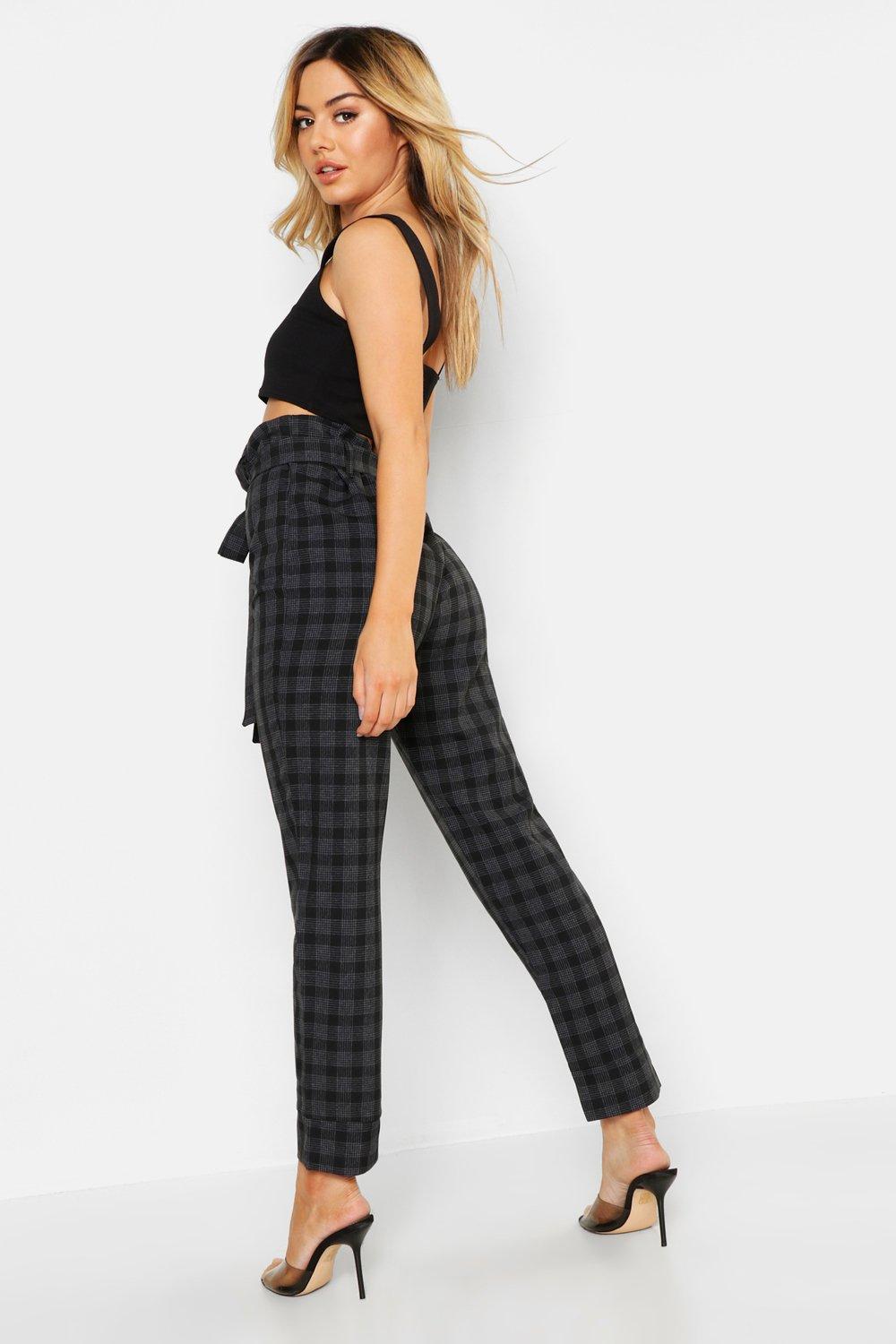 Women's Petite Checked Tapered Trouser